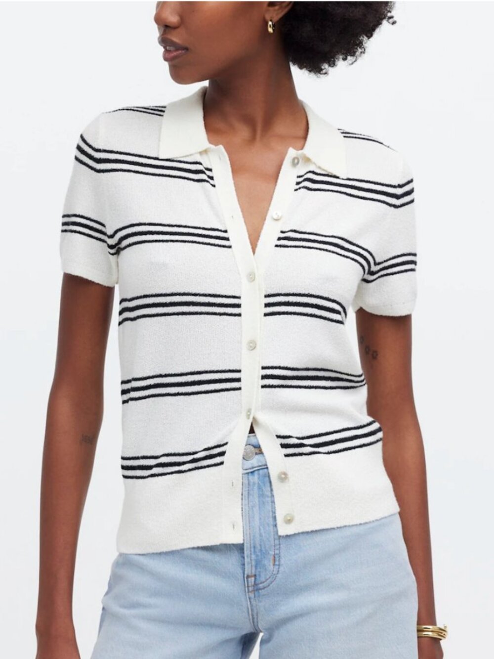 Madewell Polo Sweater Tee in Stripe - Size XS